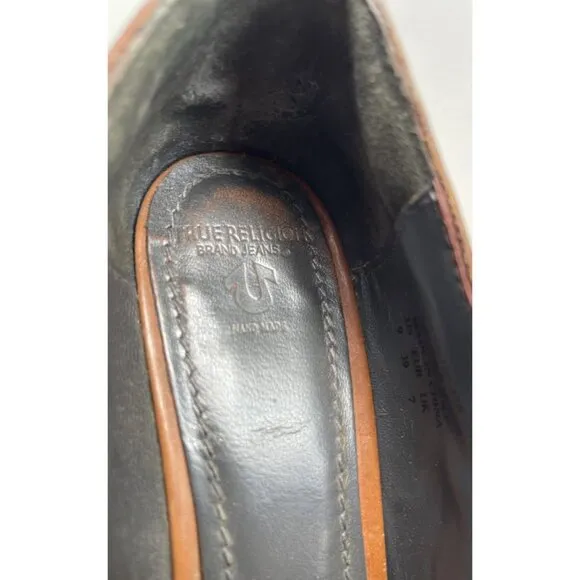 True Religion Platform Wedge Pump Wedge Shoes Sz 9 TRO 46100-42R Black Leather