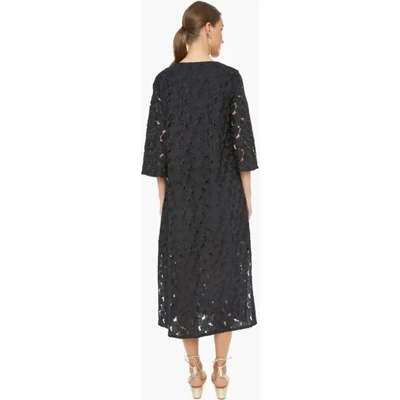 Tuckernuck Black V-Neck Floral Lace Eyelet Jamie Midi Kaftan Shift Dress XS