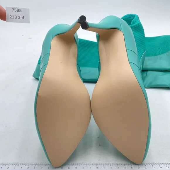 Turquoise Pointed Toe Stiletto Heel Thigh High Over The Knee Boots Pull On Shoe