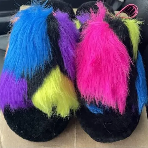 UGG Fluff Yeah Party Spots Sandals Back Strap Open Toe Platform Color Patches