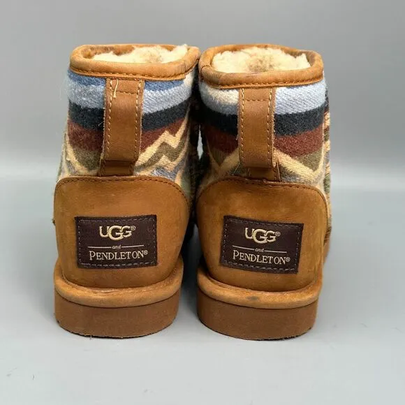 UGG Pendleton Short Women's 6 Brown Leather Ankle Boot Round Toe Casual Outdoor