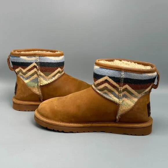 UGG Pendleton Short Women's 6 Brown Leather Ankle Boot Round Toe Casual Outdoor