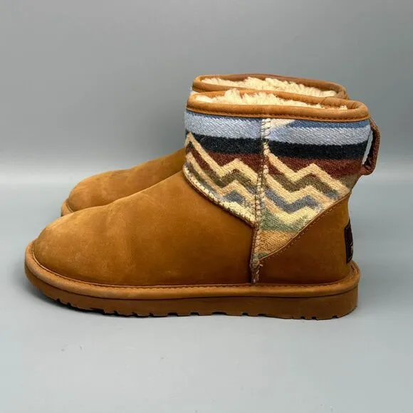UGG Pendleton Short Women's 6 Brown Leather Ankle Boot Round Toe Casual Outdoor