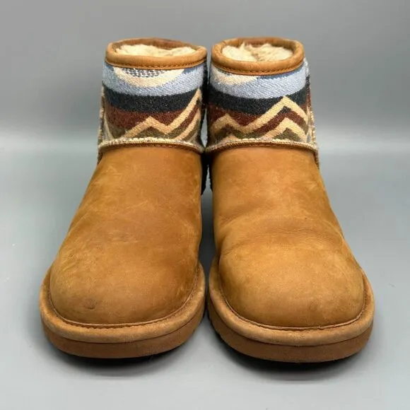 UGG Pendleton Short Women's 6 Brown Leather Ankle Boot Round Toe Casual Outdoor