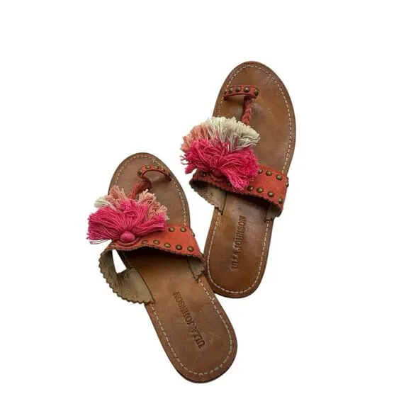 Ulla Johnson Brown Studded Leather Tassel Mia Slide Sandals Size 40