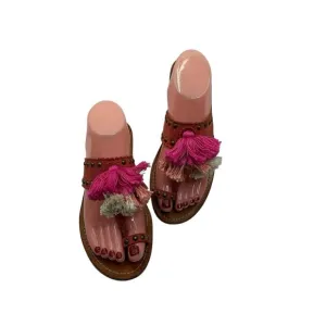 Ulla Johnson Brown Studded Leather Tassel Mia Slide Sandals Size 40