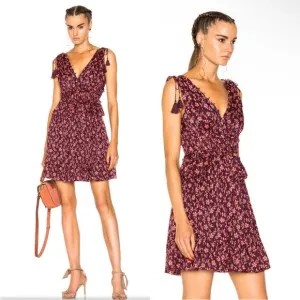 Ulla Johnson Noelle Silk Blend Burgundy Floral Georgette Mini Dress Sz 4