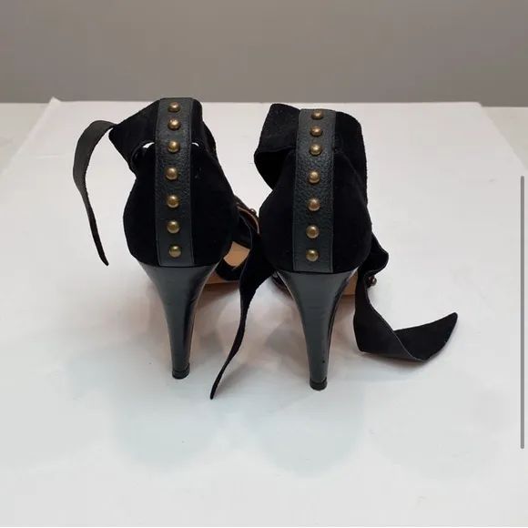 ULLA JOHNSON Sienna Studded Heels Shoes in Black Suede Leather