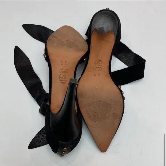 ULLA JOHNSON Sienna Studded Heels Shoes in Black Suede Leather