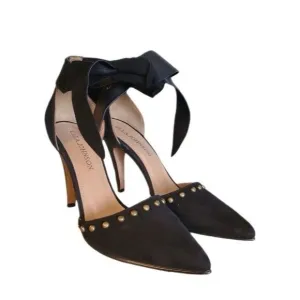 ULLA JOHNSON Sienna Studded Heels Shoes in Black Suede Leather