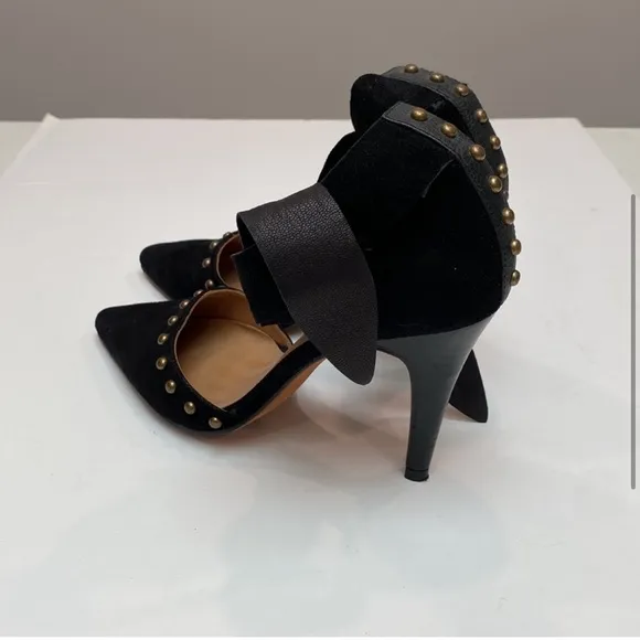 ULLA JOHNSON Sienna Studded Heels Shoes in Black Suede Leather