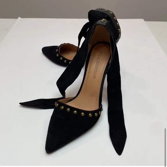 ULLA JOHNSON Sienna Studded Heels Shoes in Black Suede Leather