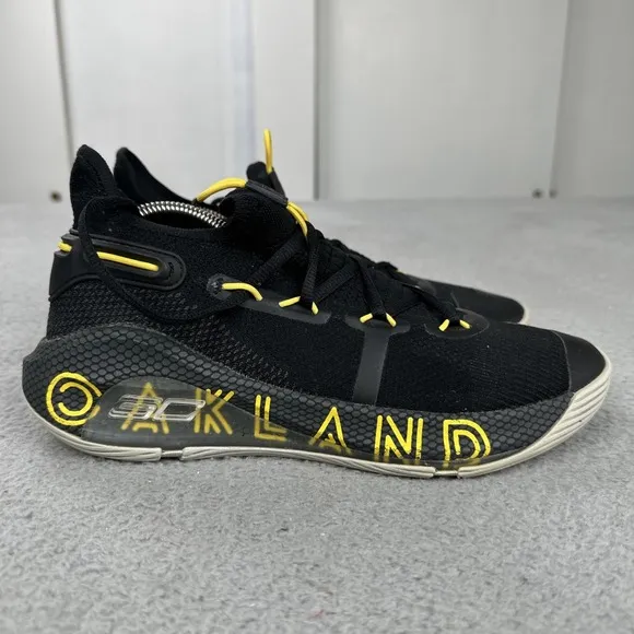 Under Armour Curry 6 Thank You Oakland Shoes Men US 9 Black Yellow 3020612-006