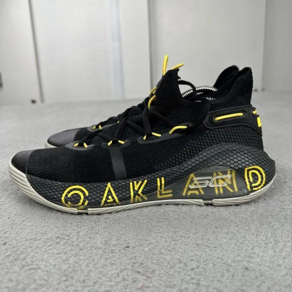 Under Armour Curry 6 Thank You Oakland Shoes Men US 9 Black Yellow 3020612-006