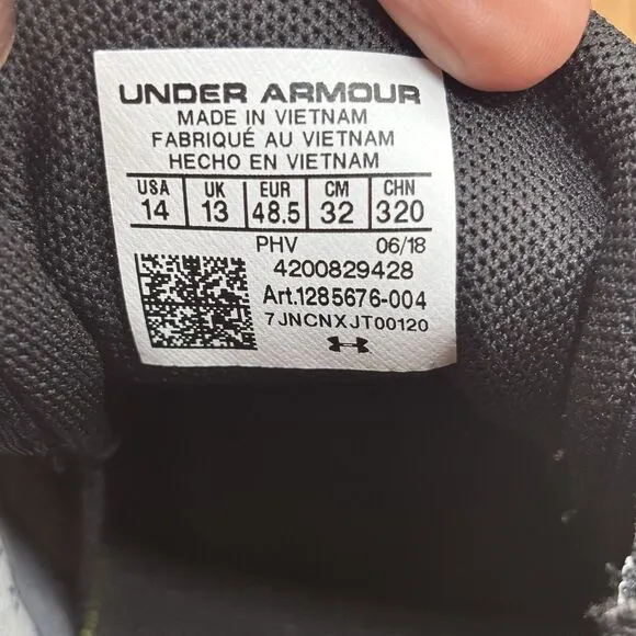 Under Armour Threadborne Slingflex Running Shoes Black White Men Size 14 Sneaker