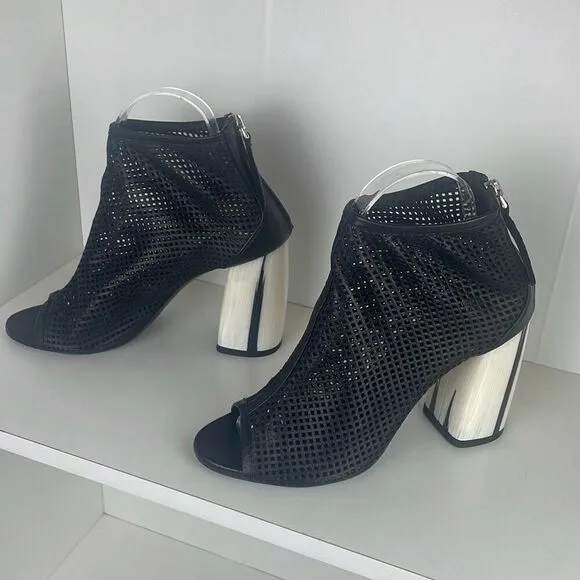 Unique Designer Perforated Leather Ankle Booties 37