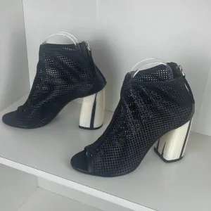 Unique Designer Perforated Leather Ankle Booties 37
