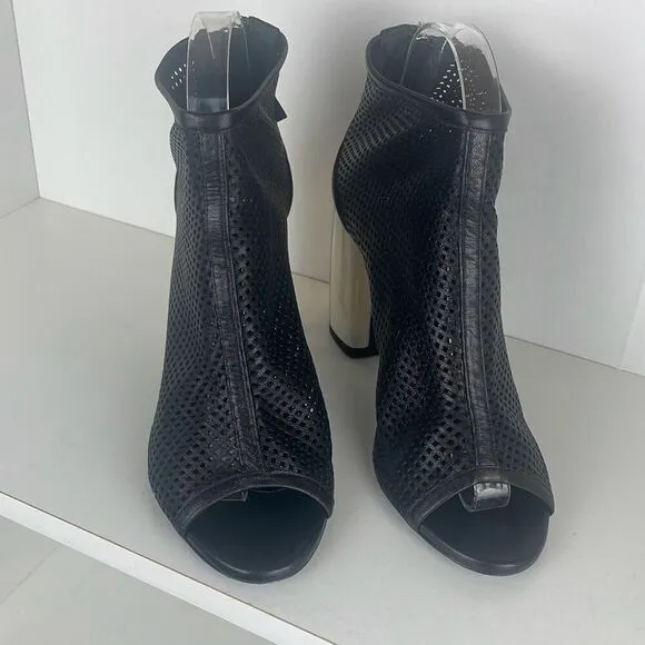 Unique Designer Perforated Leather Ankle Booties 37