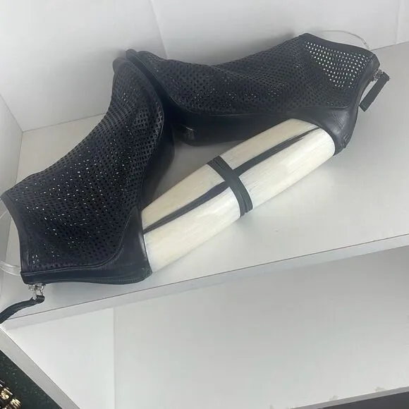 Unique Designer Perforated Leather Ankle Booties 37