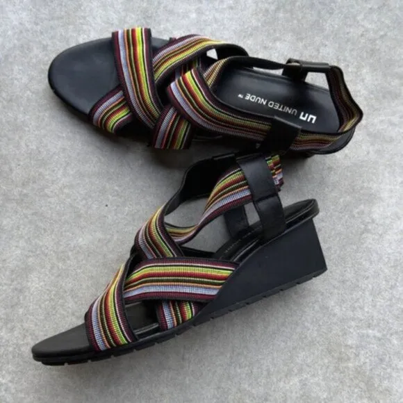 United Nude 90s Y2K Retro Mod Rainbow Wedge Platform Strappy Sandals 7.5