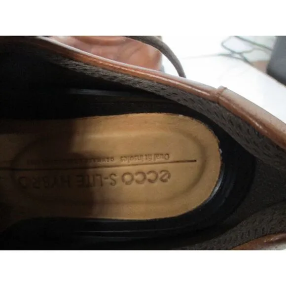 USED ECCO Men's Lite Hybrid Apron Toe Tie Shoes ,Cognac-Size 7-7.5