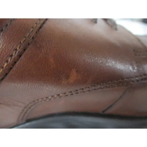 USED ECCO Men's Lite Hybrid Apron Toe Tie Shoes ,Cognac-Size 7-7.5