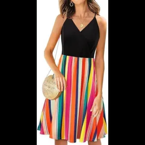 V Neck Summer Casual Wrap Floral/Solid Dresses  with Pockets