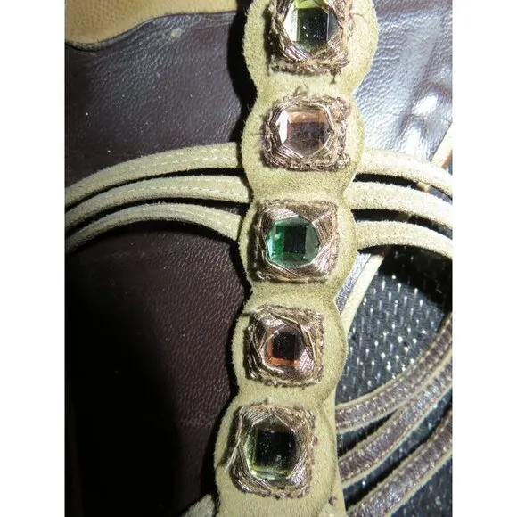 Valentino Garavani VNTG Jewel Italian Leather Lace Up Flats Sandals 38.5 US 8.5