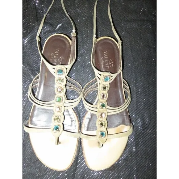Valentino Garavani VNTG Jewel Italian Leather Lace Up Flats Sandals 38.5 US 8.5