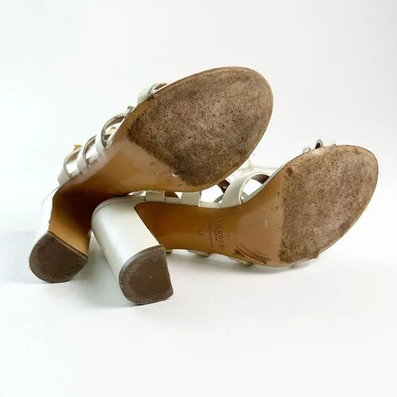 VALENTINO Rockstud White Gladiator Heels Size 37 Sandal Ankle Wrap Tie Lace Up