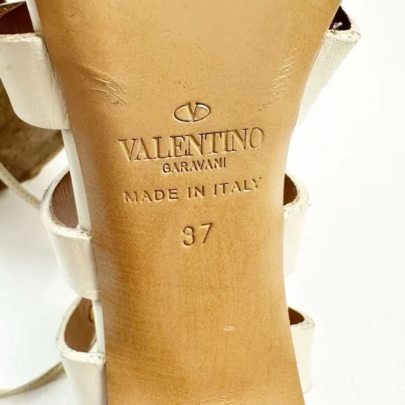 VALENTINO Rockstud White Gladiator Heels Size 37 Sandal Ankle Wrap Tie Lace Up