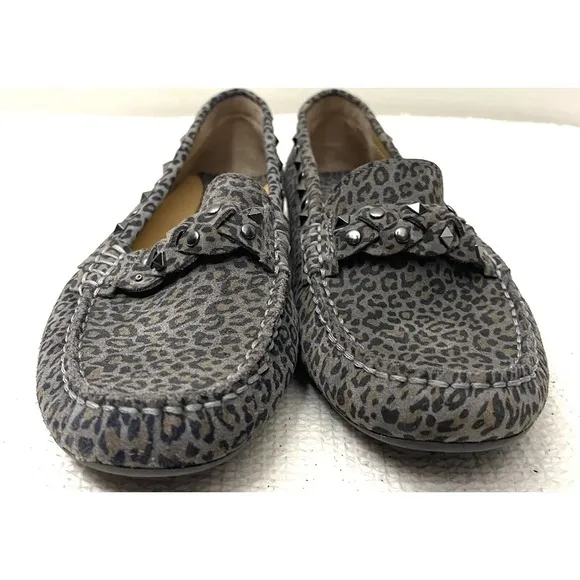 Vaneli Women's Shoes Made In Italy Gray Jungle Print Metallic Studs Size 8.5