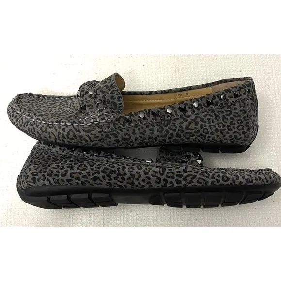 Vaneli Women's Shoes Made In Italy Gray Jungle Print Metallic Studs Size 8.5