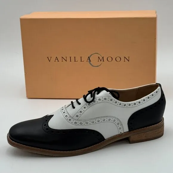 Vanilla Moon Mens Wing Tip Dress Shoes 10  Black White Formal Two Tone