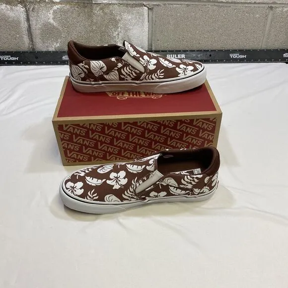 VANS Asher DX Floral Party Skate Shoes Men's US 11 Root Beer Canvas Slip On New