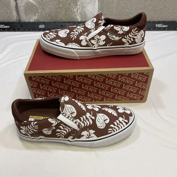 VANS Asher DX Floral Party Skate Shoes Men's US 11 Root Beer Canvas Slip On New