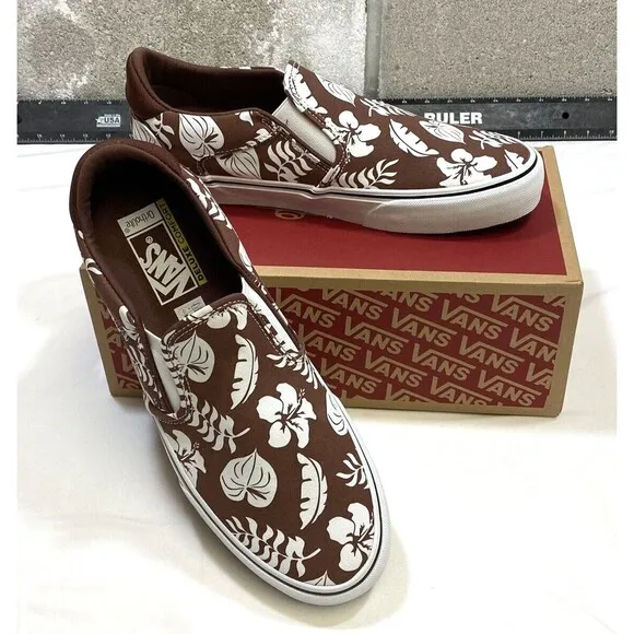 VANS Asher DX Floral Party Skate Shoes Men's US 11 Root Beer Canvas Slip On New