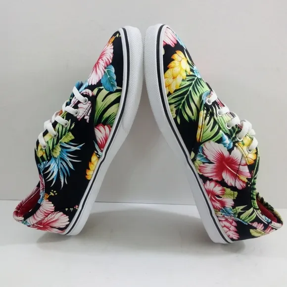 Vans Authentic Hawaiian Floral Boys 6.5 Women 8 Black Red Skateboarding Shoes