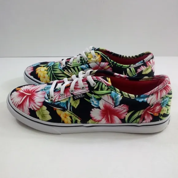 Vans Authentic Hawaiian Floral Boys 6.5 Women 8 Black Red Skateboarding Shoes