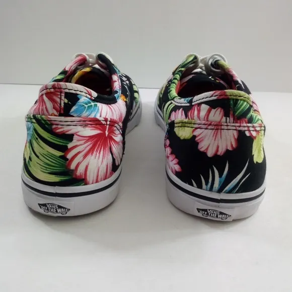 Vans Authentic Hawaiian Floral Boys 6.5 Women 8 Black Red Skateboarding Shoes