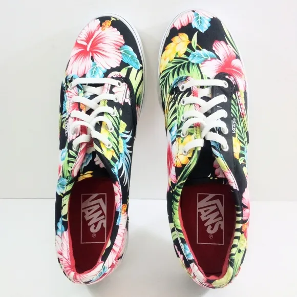 Vans Authentic Hawaiian Floral Boys 6.5 Women 8 Black Red Skateboarding Shoes