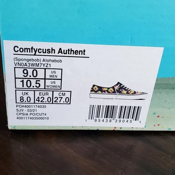 Vans Comfycush Authentic SpongeBob Alohabob Men Size 9, Women Size 10.5