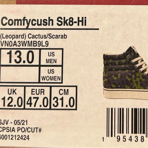 Vans Comfycush Sk8 Hi Leopard Catus Scarab Shoes