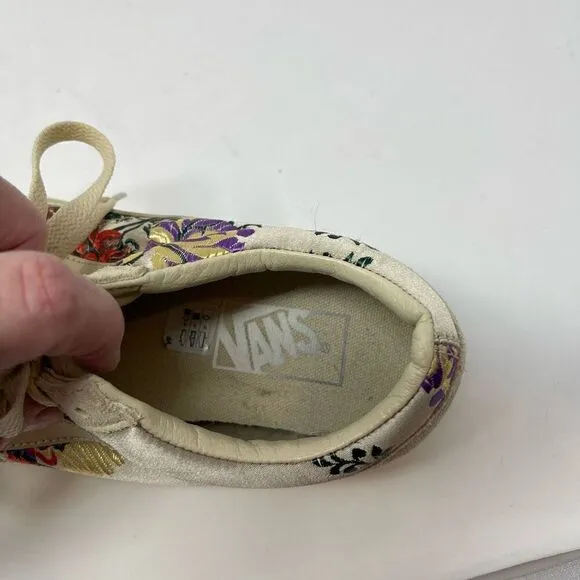 Vans Cream Gold Old Skool Festival Satin Cream Floral Sneaker Shoes Size 8