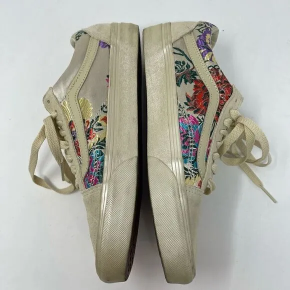 Vans Cream Gold Old Skool Festival Satin Cream Floral Sneaker Shoes Size 8