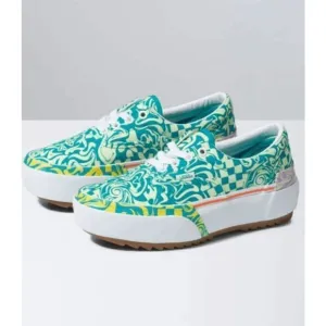 vans era stacked wavy daze tile blue women size 7 fast shipping