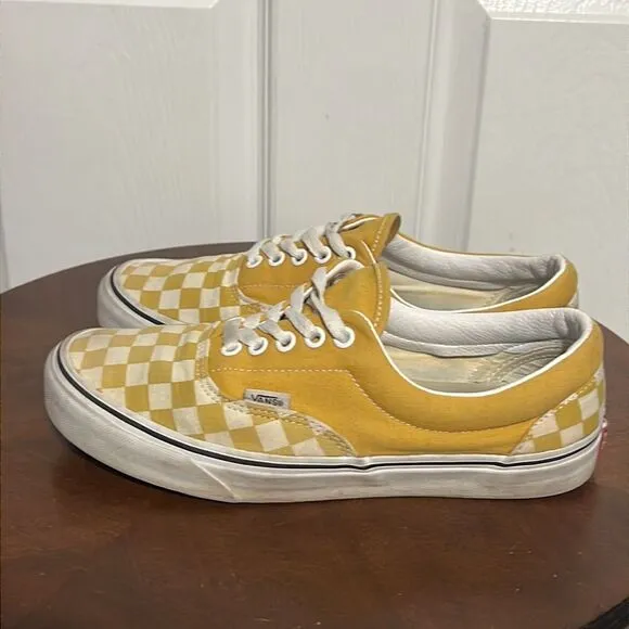 🔥VANS Off The Wall Lace Up Sneakers - Golden Yellow/White Checkered - EXCELLENT