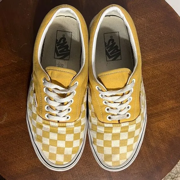 🔥VANS Off The Wall Lace Up Sneakers - Golden Yellow/White Checkered - EXCELLENT