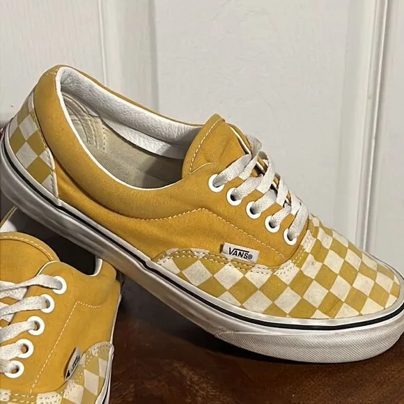 🔥VANS Off The Wall Lace Up Sneakers - Golden Yellow/White Checkered - EXCELLENT