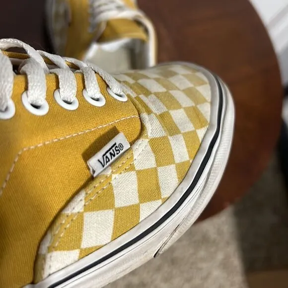 🔥VANS Off The Wall Lace Up Sneakers - Golden Yellow/White Checkered - EXCELLENT